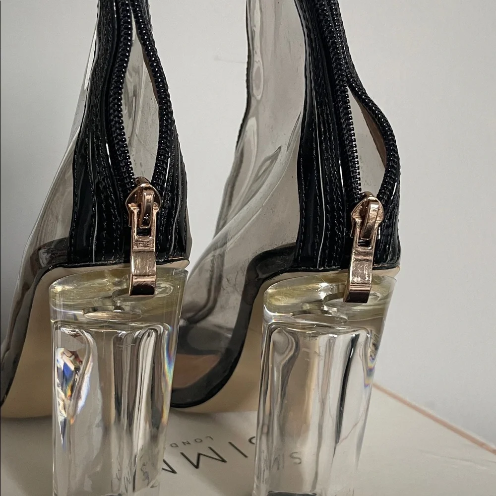 Transparent Peep-Toe Ankle Booties in Smoke